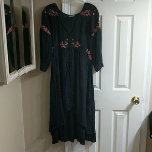 Black embroidered high low